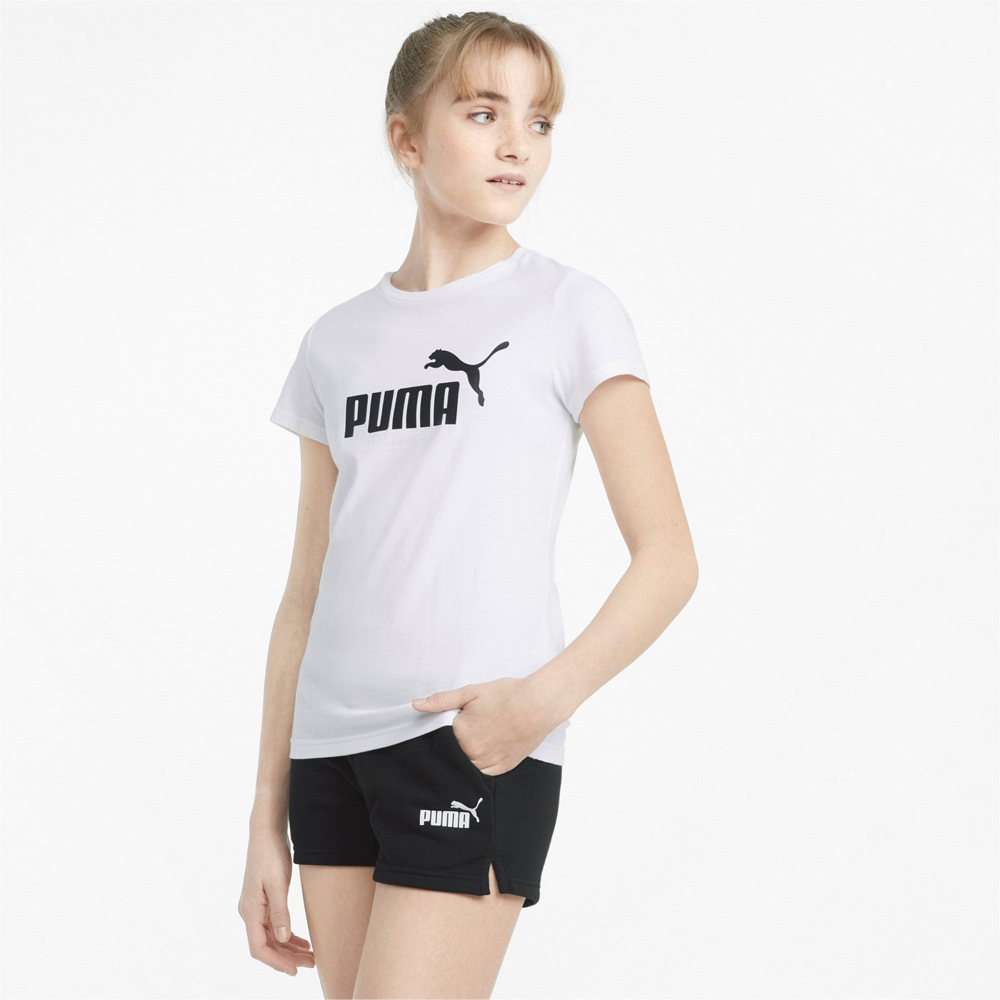 Puma competo in cotone da bambina T-shirt e Pantaloncino 846936 02 bianco nero