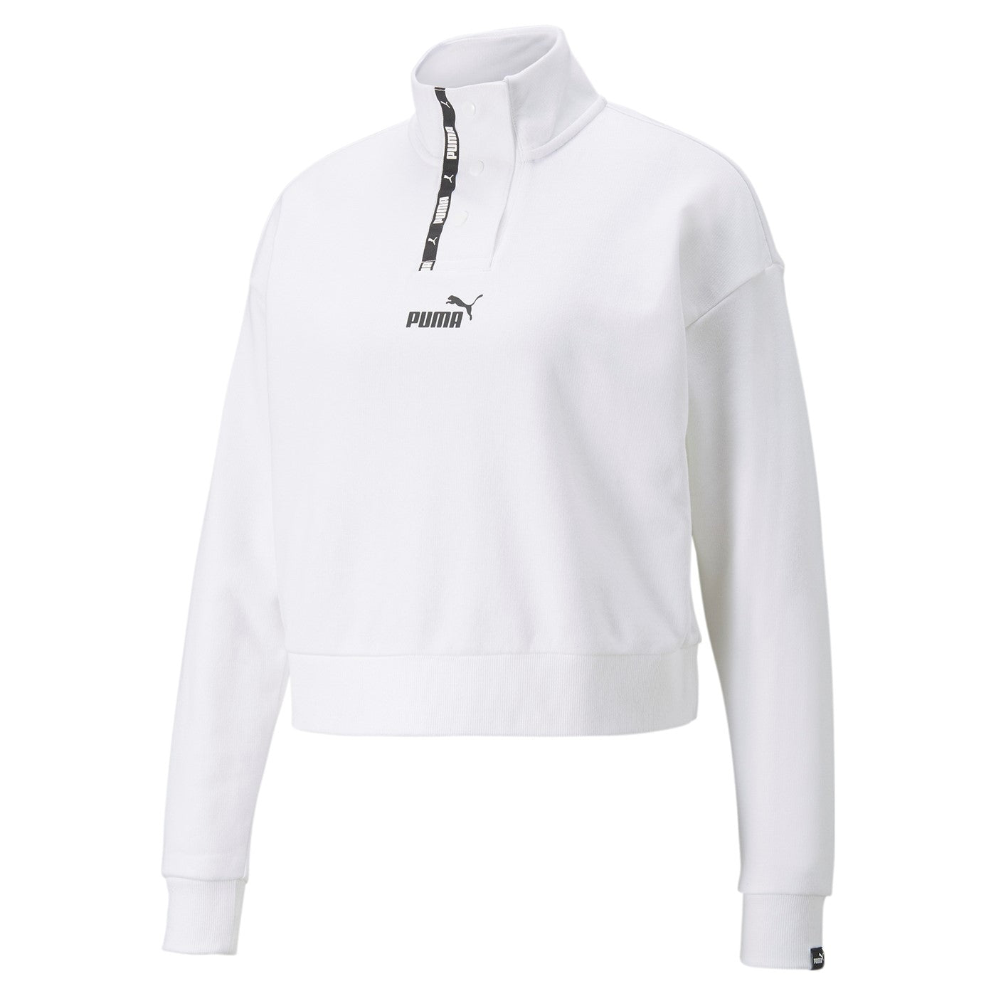 Puma felpa da donna con mezza abbottonatura Power Tape Crew 847124-02 bianco