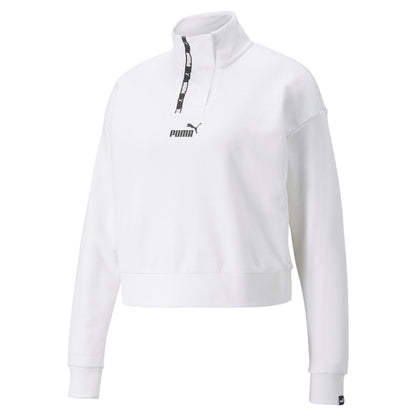 Puma felpa da donna con mezza abbottonatura Power Tape Crew 847124-02 bianco