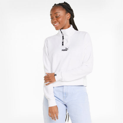 Puma felpa da donna con mezza abbottonatura Power Tape Crew 847124-02 bianco