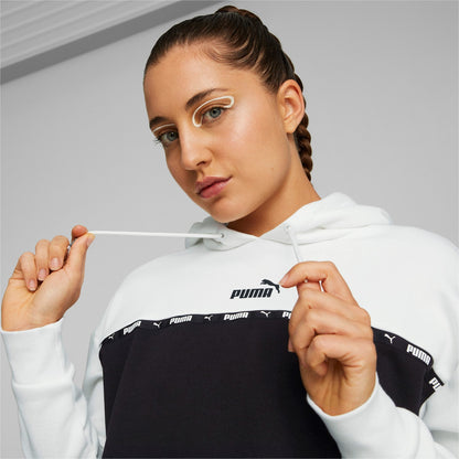 Puma Felpa da donna con cappuccio bicolore Power Tape 849946 02 bianco nero