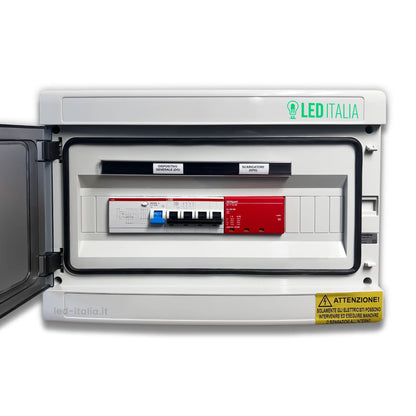 AC-Schaltschrank Drehstrom 10 kW 20 A 400 V mit 8 Modulen, SPD, ABB und DEHN IP65