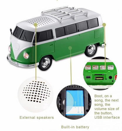 TRAGBARE SD USB BLUETOOTH MP3 LAUTSPRECHER BOX IM BUS-DESIGN - LED