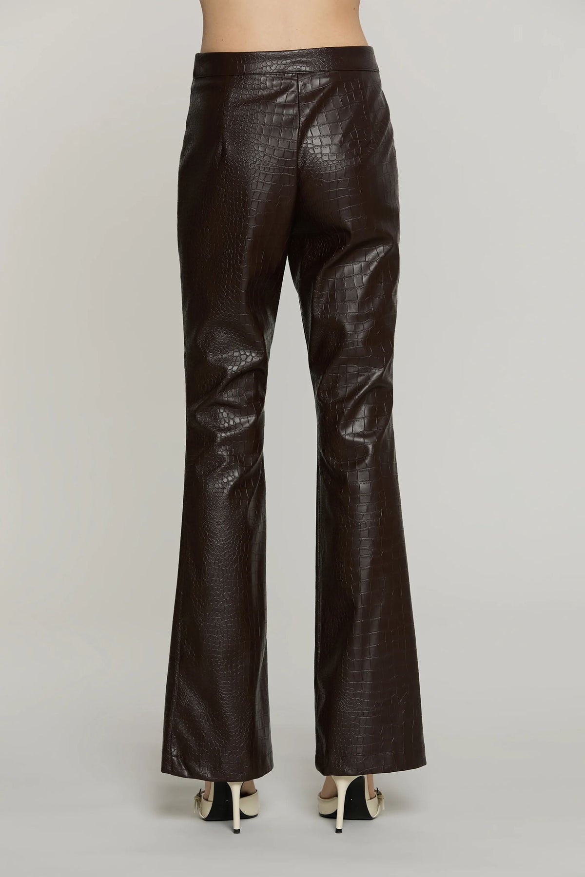 Relish Pantalone DRILLY vita alta zampa con zip ecopelle coccodrillo RDA2607005014 cioccolato