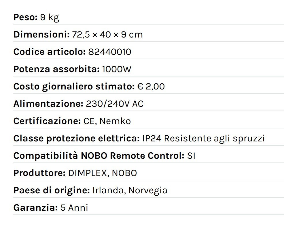Radiatore elettrico norvegese NOBO 1000W perfetto per ambienti fino a 20 m², riscaldamento uniforme ed ecologico.