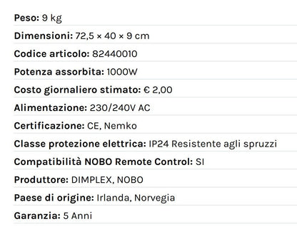 Radiatore elettrico norvegese NOBO 1000W perfetto per ambienti fino a 20 m², riscaldamento uniforme ed ecologico.