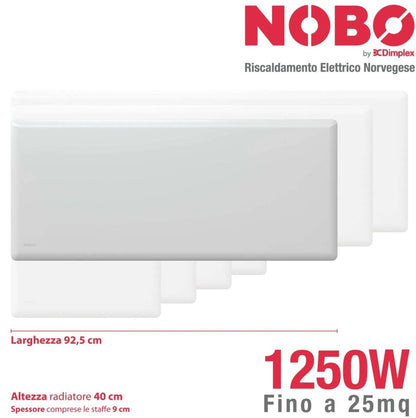 Radiatore elettrico norvegese NOBO 1250W perfetto per ambienti fino a 25 m², riscaldamento uniforme ed ecologico.