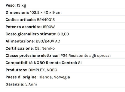 Radiatore elettrico norvegese NOBO 1500W perfetto per ambienti fino a 30 m², riscaldamento uniforme ed ecologico.
