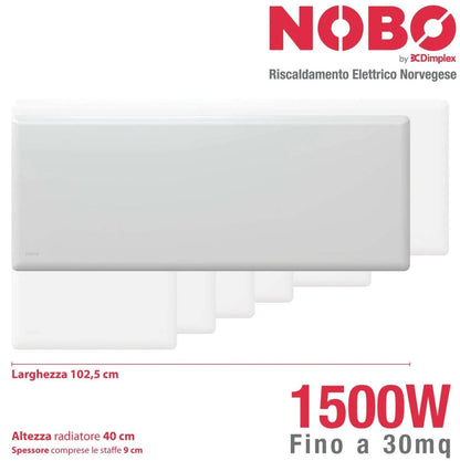 Radiatore elettrico norvegese NOBO 1500W perfetto per ambienti fino a 30 m², riscaldamento uniforme ed ecologico.