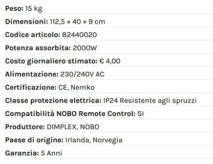 Radiatore elettrico norvegese NOBO 2000W perfetto per ambienti fino a 35 m², riscaldamento uniforme ed ecologico.