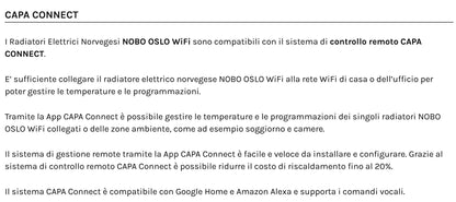 Radiatore elettrico norvegese NOBO OSLO WiFi 1000W perfetto per ambienti fino a 20 m², riscaldamento uniforme ed ecologico.