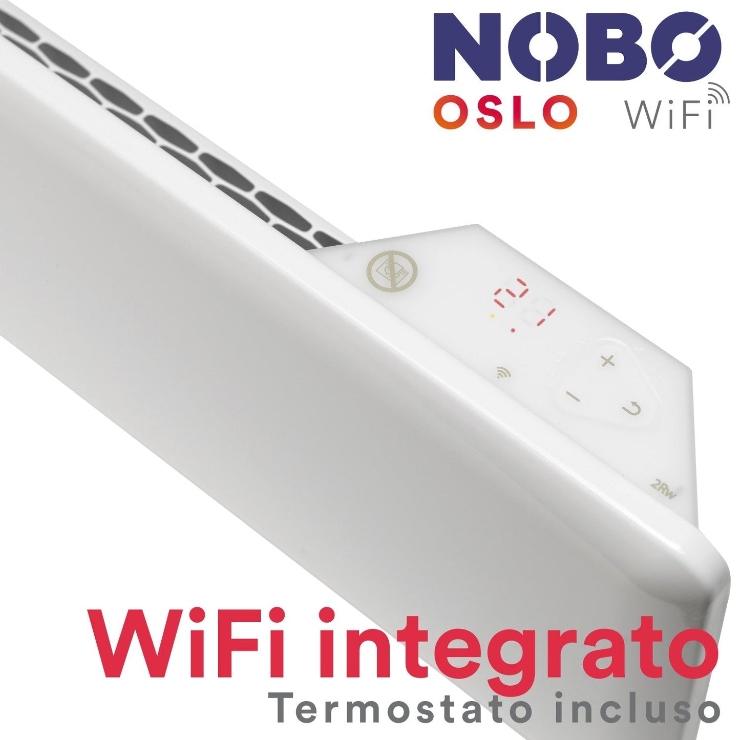 Radiatore elettrico norvegese NOBO OSLO WiFi 1000W perfetto per ambienti fino a 20 m², riscaldamento uniforme ed ecologico.