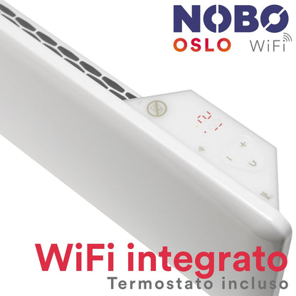 Radiatore elettrico norvegese NOBO OSLO WiFi 1000W perfetto per ambienti fino a 20 m², riscaldamento uniforme ed ecologico.