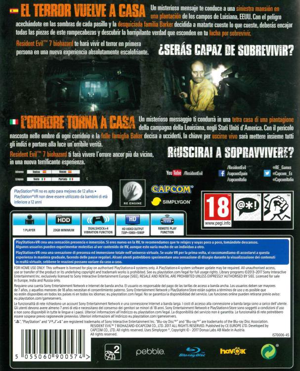 Resident Evil 7 Biohazard Ps4 Italienisches Spiel Ita Erstauflage Playstation 4 Pal