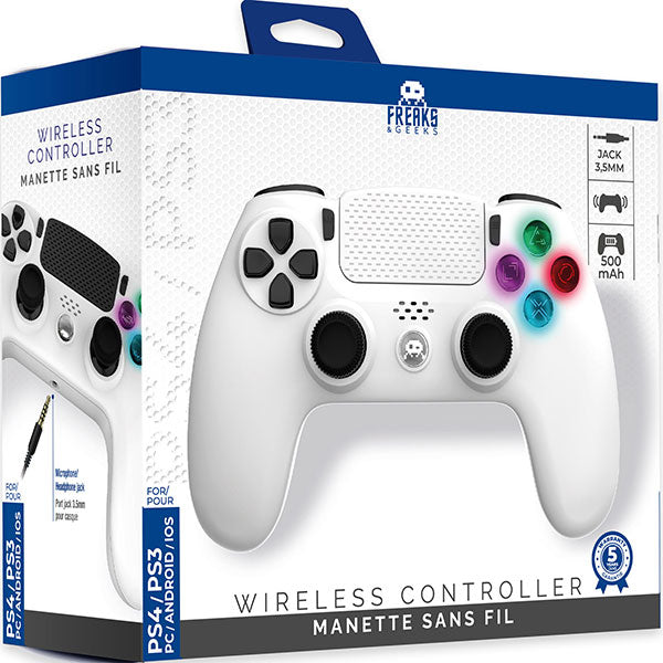 Freaks Controller Wireless für PS4/PS3/PC/Android/iOS, beleuchtete Tasten, Weiß