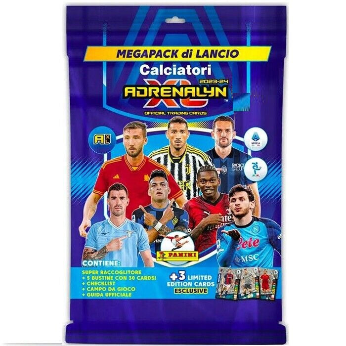 CALCIATORI PANINI ADRENALYN XL 2023-2024 MEGA PACK ALBUM + 5 BOOSTER 30 KARTEN