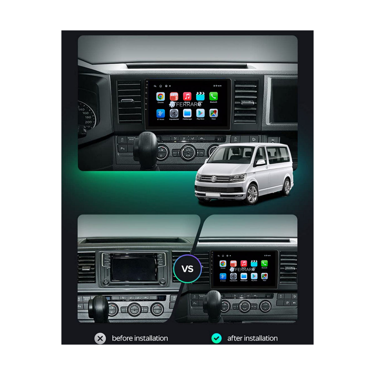 Car radio for Volkswagen Transporter 6 T6.1 9" (2015-2024) Android, Bluetooth, CarPlay, Android Auto, 2GB/4GB/6GB/8GB RAM