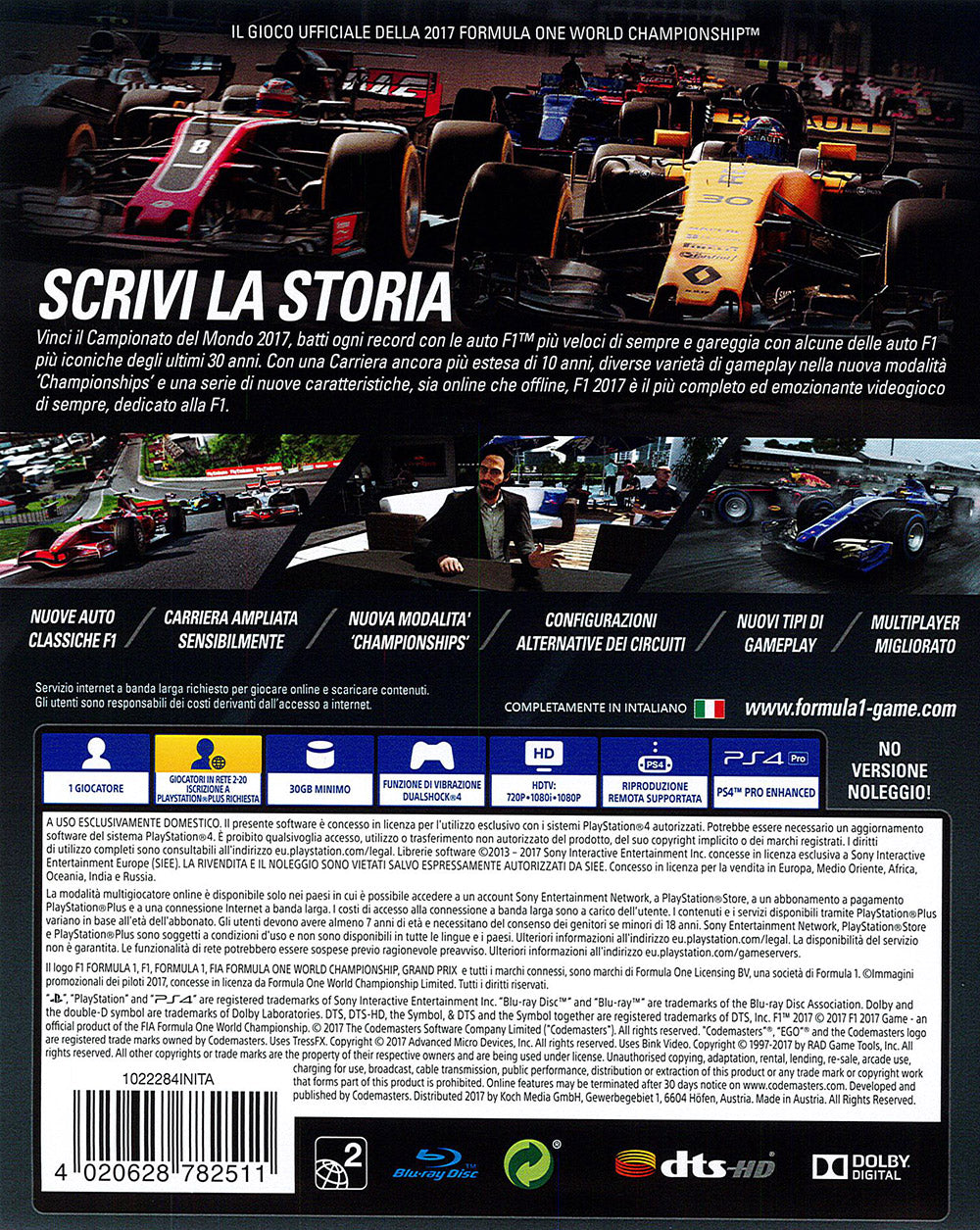 F1 2017 Standard Edition PS4 Videospiel Formel 1 PlayStation 4 Italienisch 2018
