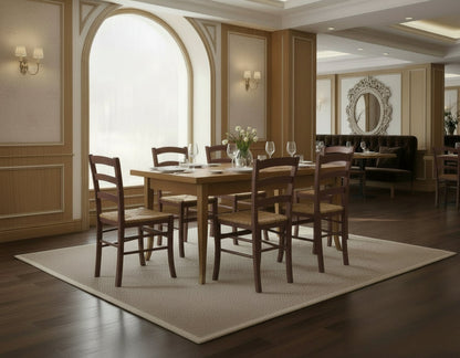 Tavolo Arte Povera 130x85 cm con 2 Allunghe e 4 Sedie Sedile Paglia