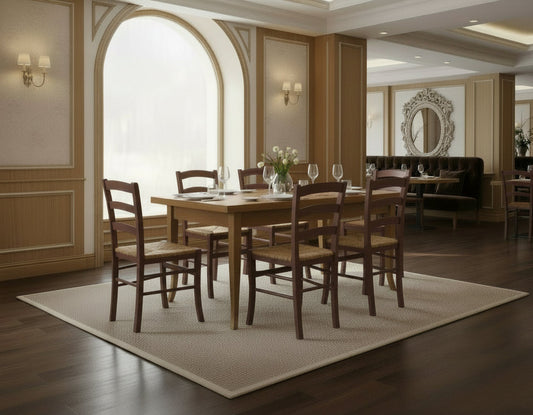 Tavolo Arte Povera 130x85 cm con 2 Allunghe e 4 Sedie Sedile Paglia
