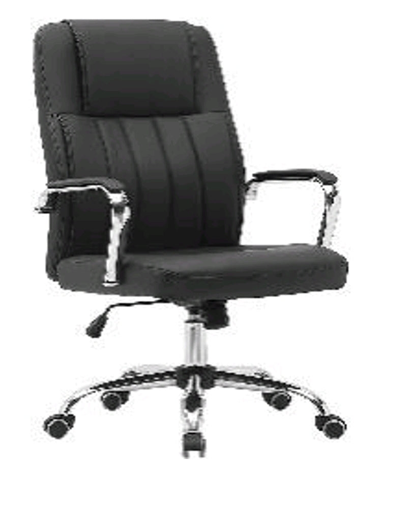 Chefsessel aus Kunstleder, gepolstert mit ergonomischer Sitzfläche. Struktur aus verchromtem Stahl mit kratzfesten Rollen.