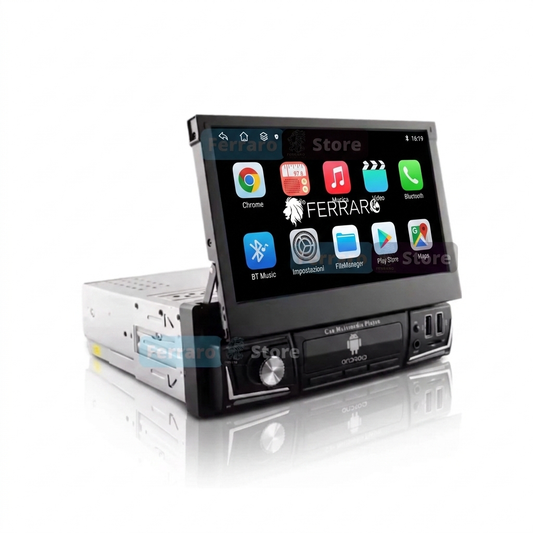 Autoradio Universale a Scomparsa Manuale (Android) 1Din 7" Pollici, Bluetooth, CarPlay, Android Auto, 2GB/4GB Ram