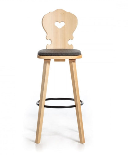 Sgabello Tirolese con Cuore Vienna SG IMB - Legno Massello sedile imbottito nero