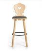 Tyrolean Stool with Heart Vienna SG IMB - Solid Wood with Black Padded Seat