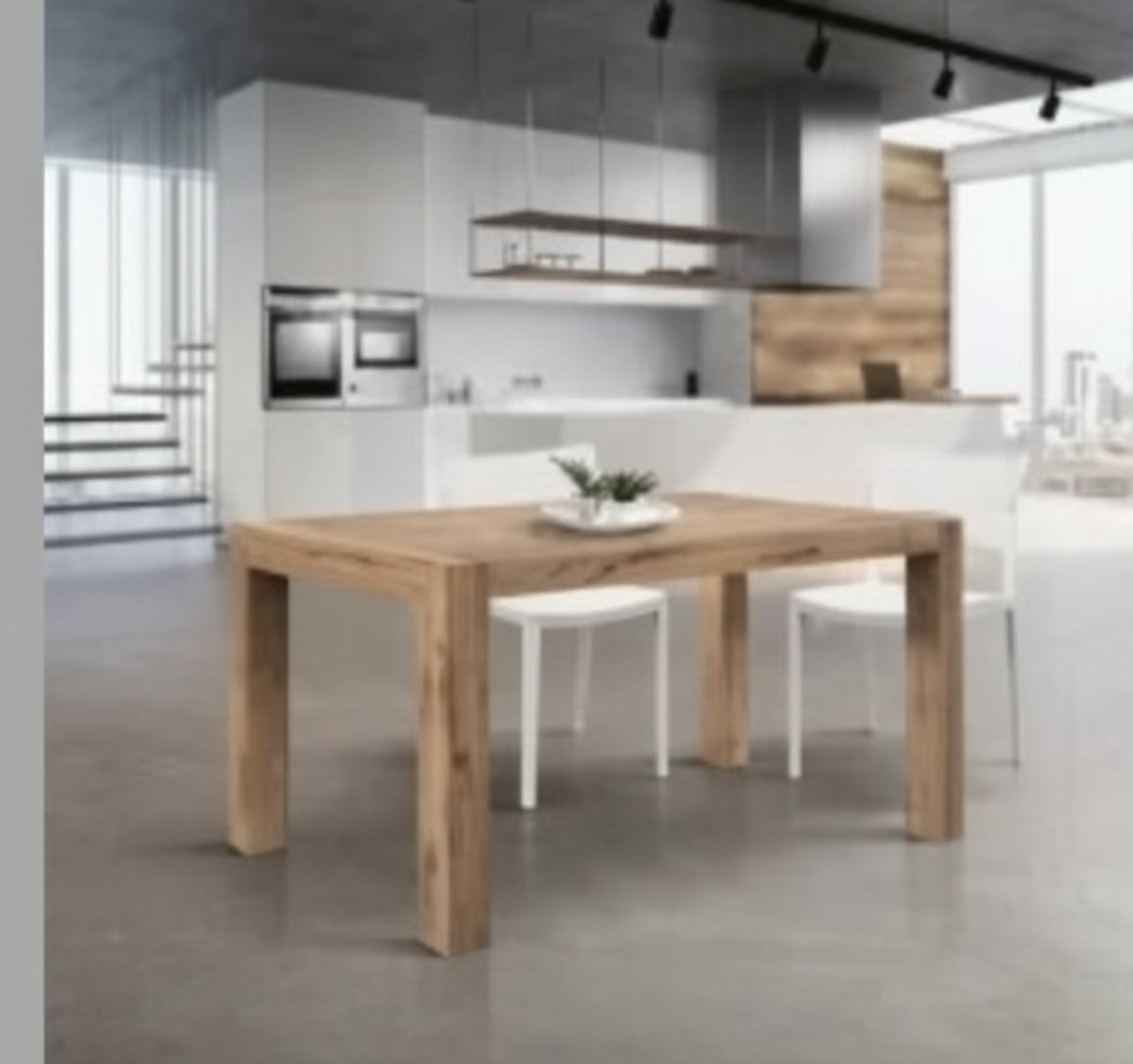 Moderner ausziehbarer Esstisch aus rustikaler Eiche 140-220×90 cm – Hergestellt in Italien