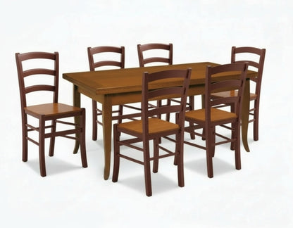 tavolo in arte povera allungabile con 6 sedie seduta legno tinta noce