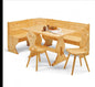 Corner wooden bench with fixed table and chairs - natural finish