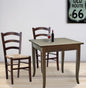 FIXED WOOD KITCHEN BAR TABLE 70X70 AND 2 VENEZIA MODEL CHAIRS STRAW DARK WALNUT