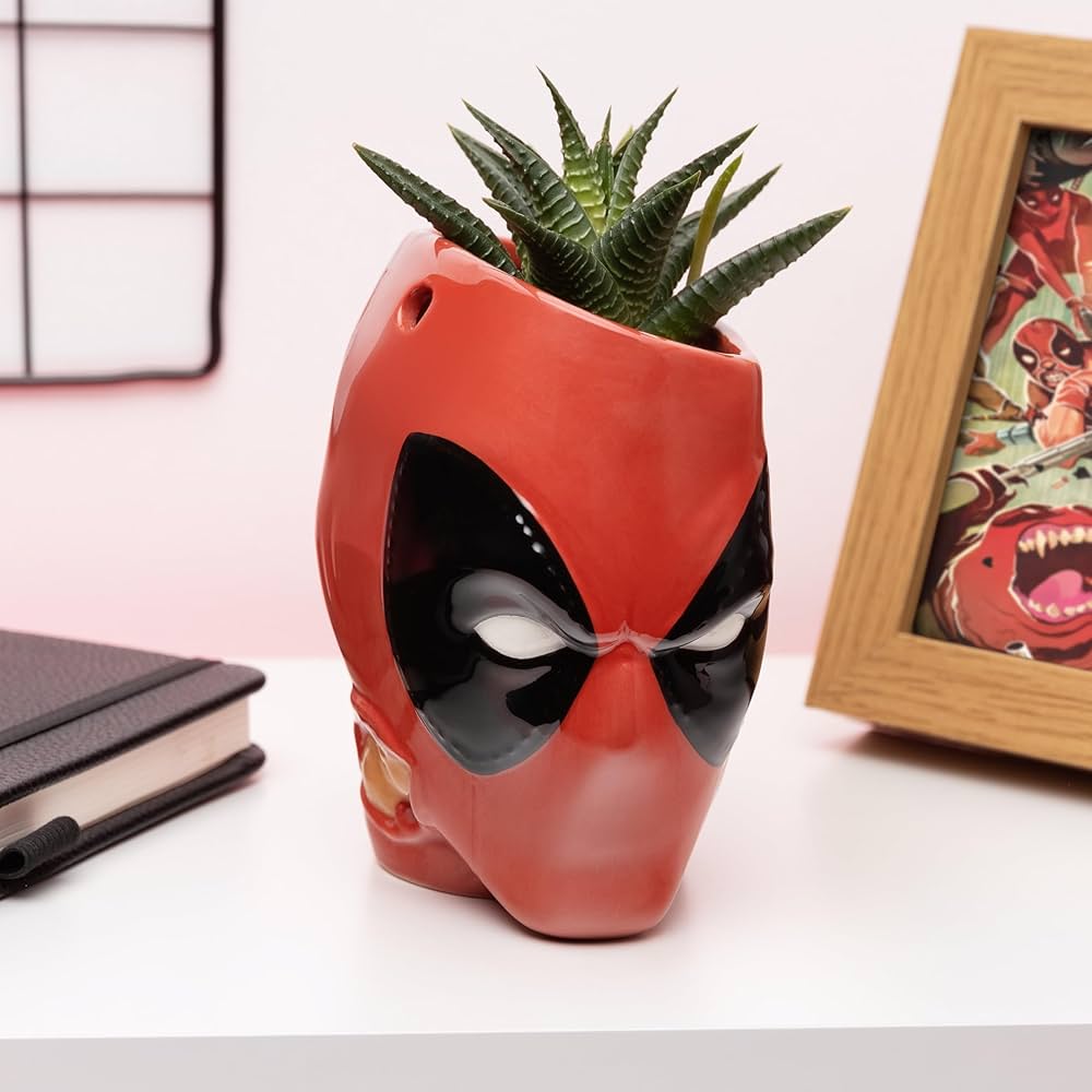 Paladone Marvel Deadpool Portapenne Vaso Per Piante  Da Scrivania "Pen E Plant Pot" 13Cm - Da Collezione Head