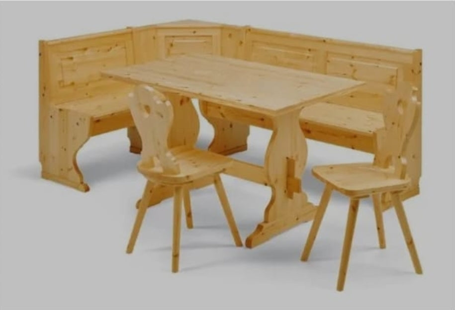 Giropanca Angolare Pino + Tavolo + Sedie - Arredo Pub Ristorante Rustico Contract + allunga
