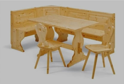 Giropanca Angolare Pino + Tavolo + Sedie - Arredo Pub Ristorante Rustico Contract + allunga