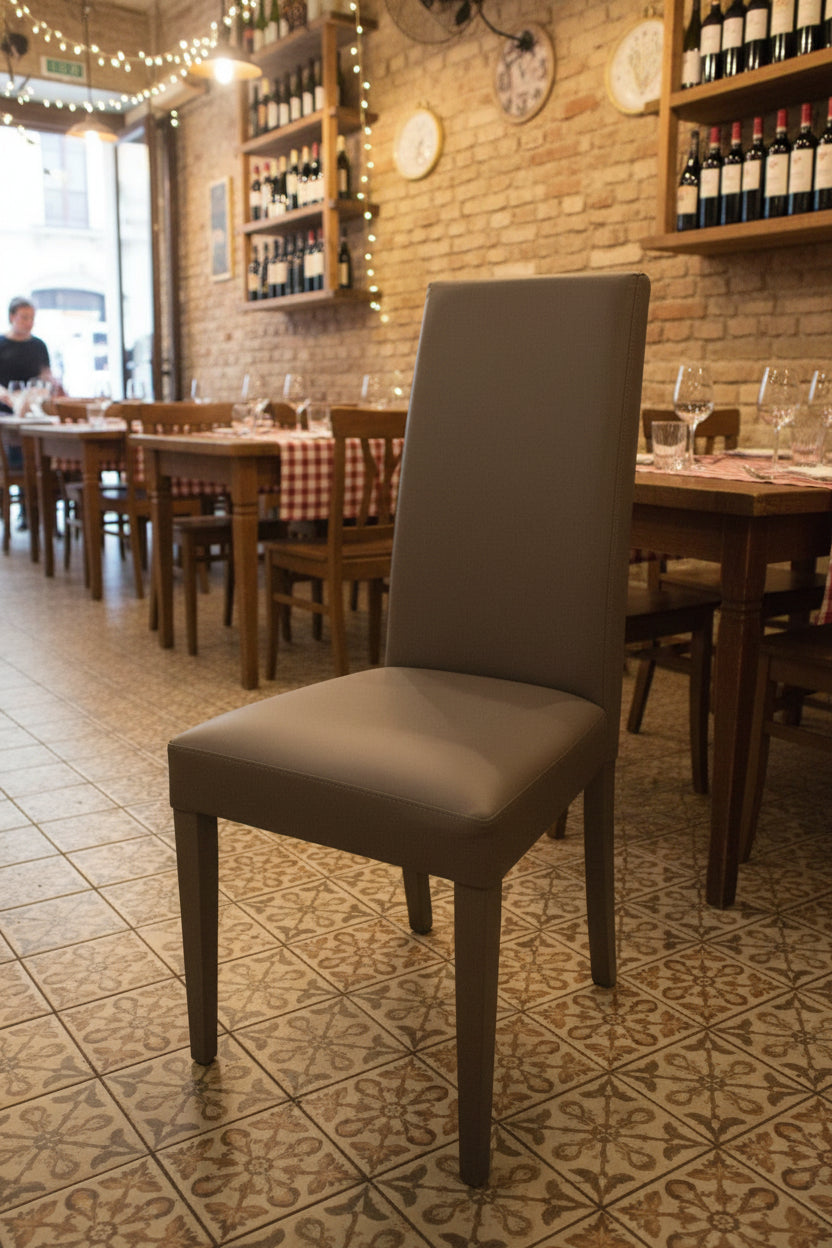 Sedia jesi  in ecopelle per bistrot gamba legno ecopelle tortora jesi