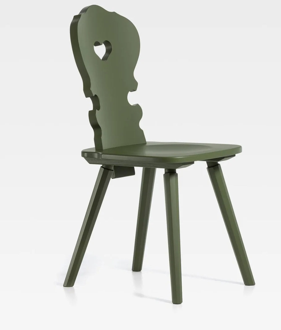 Sedia tirolese con cuore in abete bianca, verde, blu VIENNA , stile Chalet montagna