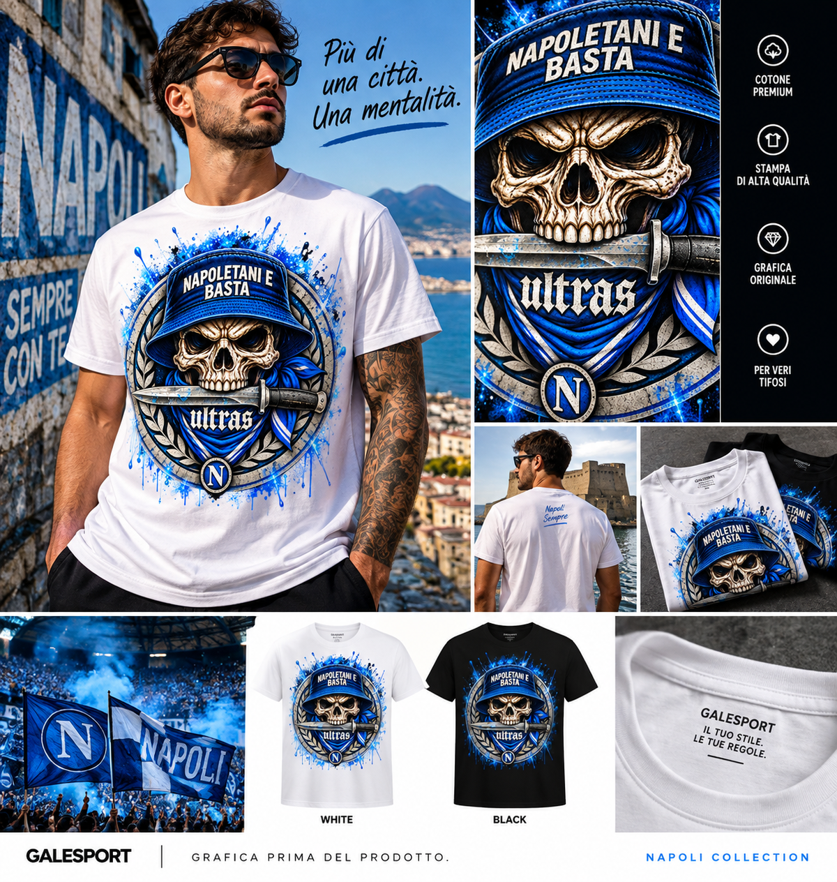 T-Shirt Napoli Tifosi | Cuore Azzurro | GALESPORT
