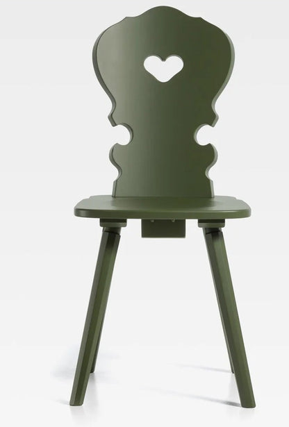 Sedia tirolese con cuore in abete bianca, verde, blu VIENNA , stile Chalet montagna