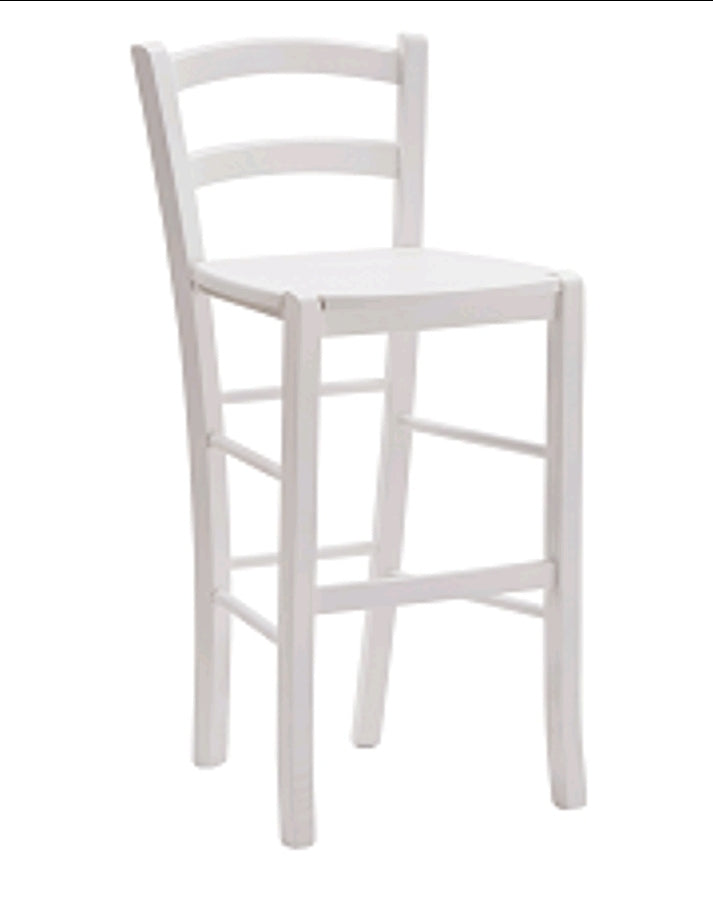 Hocker mit Holzsitz, weiß lackiert