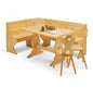 Corner Bench 133x173 with Fixed Monastery Table 130x80x3 and 3 Chairs with Heart - Natural Stain