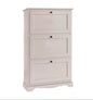 Shoe cabinet with 3 tilt-out doors, "arte povera" style, white wood, 79x30x130 cm