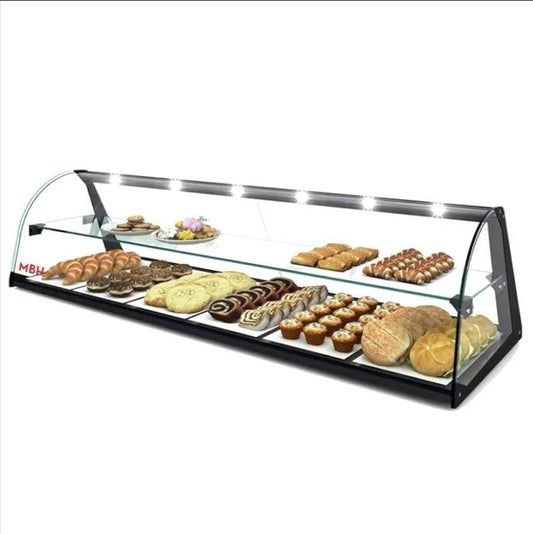 Vetrina Espositiva Neutra Snack 84cm - 2 Ripiani Vetri Curvi con LED per Bar