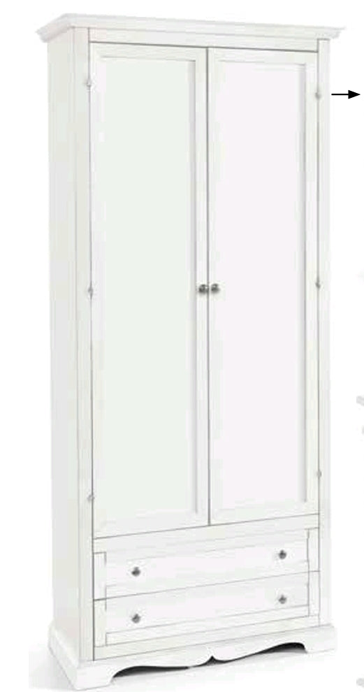 Kleiderschrank mit 2 Türen und 2 Schubladen, Weiß Matt