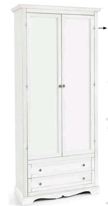 Kleiderschrank mit 2 Türen und 2 Schubladen, Weiß Matt