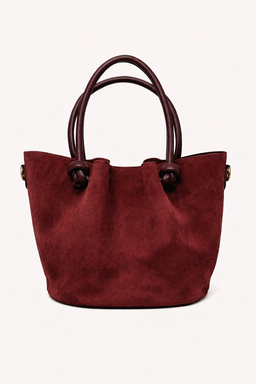 Italian Leather Bucket Bag with Knot Handles and Center Zip by Modex™