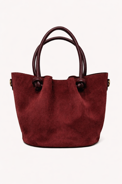 Italian Leather Bucket Bag with Knot Handles and Center Zip by Modex™