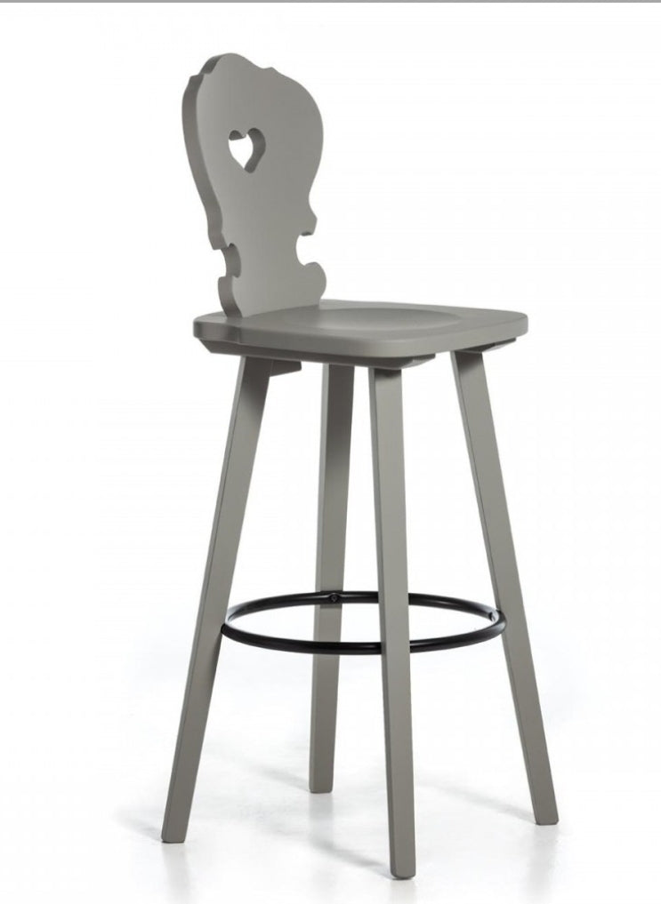 Tiroler Hocker mit Herz Wien H76 cm Grau Offenporig Objektmöbel Bar Rom Bergamo Pavia Grosseto Aosta Biella Turin