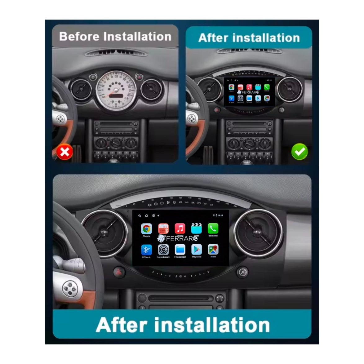 Car radio for Mini Cooper R50, R52, R53 9" (2000-2006) Android, Bluetooth, CarPlay, Android Auto, 2GB/4GB/6GB/8GB Ram