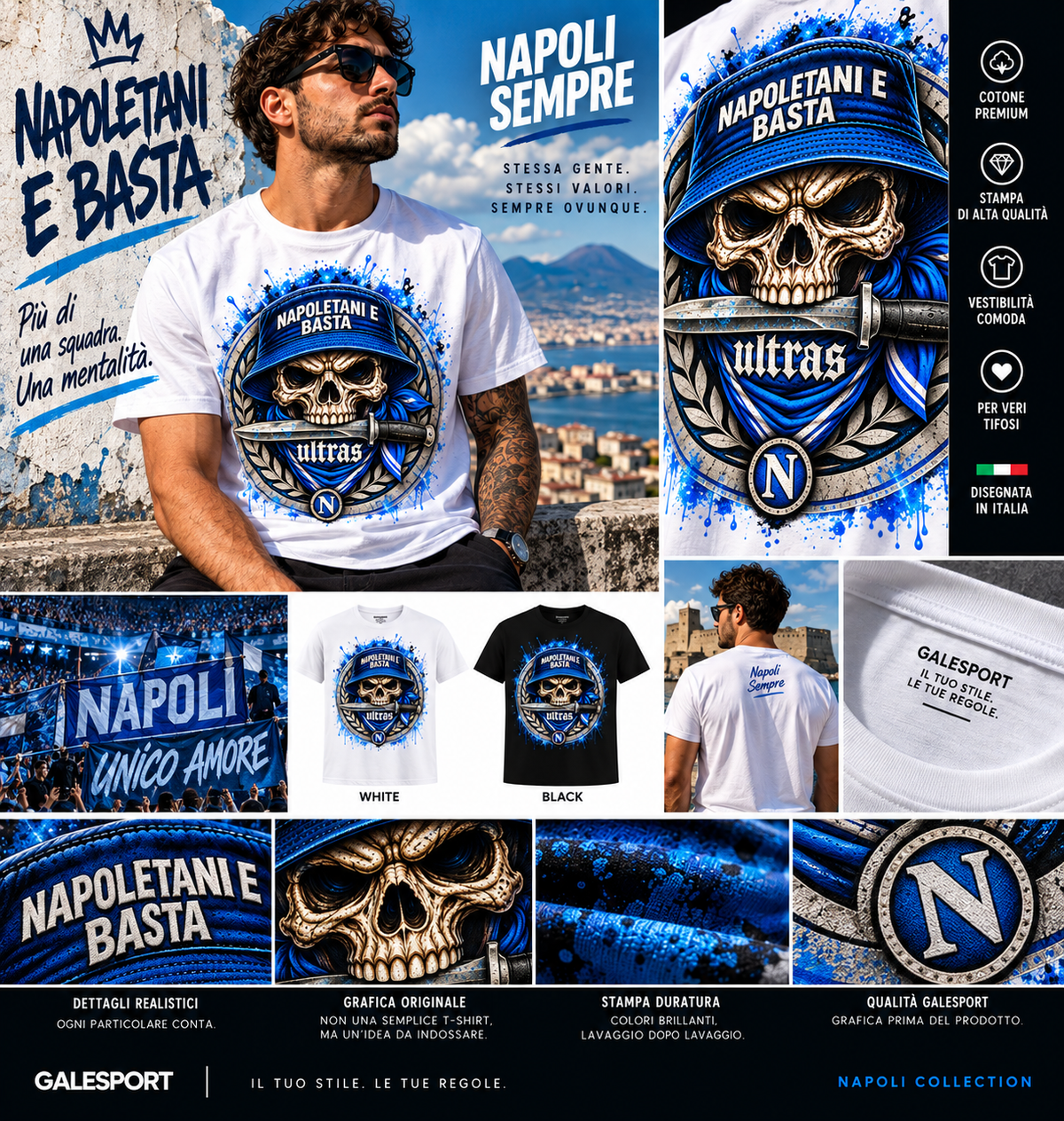 T-Shirt Napoli Tifosi | Cuore Azzurro | GALESPORT